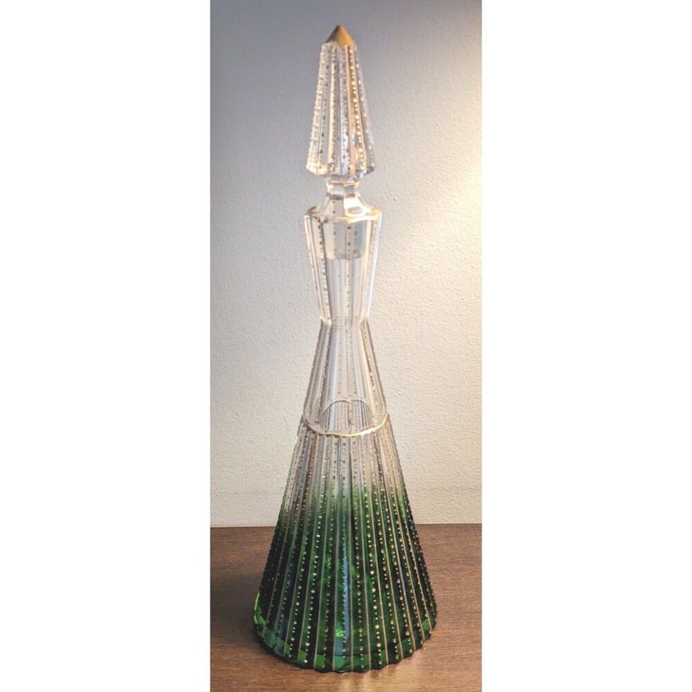 Antique Moser Decanter Crystal Cordial Clear-to-Green W Prism-Cut Body Rare